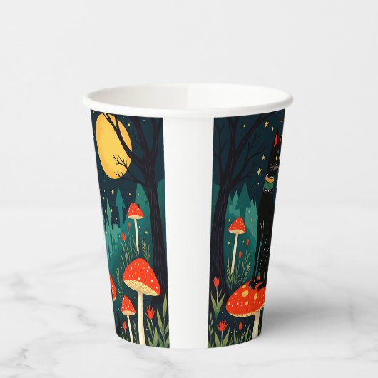 A Familiar Black Cat And Toadstools Halloween 2 Papieren Bekers (Links)