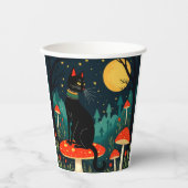 A Familiar Black Cat And Toadstools Halloween 2 Papieren Bekers (Voorkant)