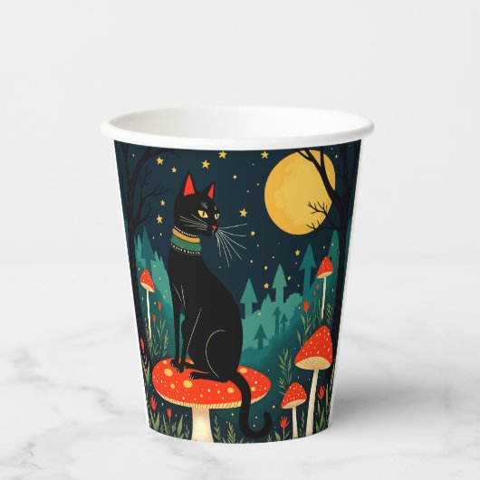 A Familiar Black Cat And Toadstools Halloween 2 Papieren Bekers (Voorkant)