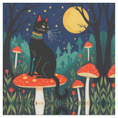 A Familiar Black Cat And Toadstools Halloween 2 Stof (Close Up)
