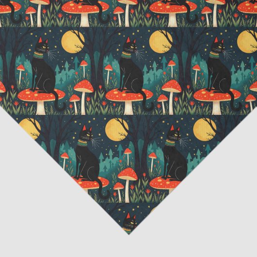 A Familiar Black Cat And Toadstools Halloween 2 Tissuepapier (Detail)