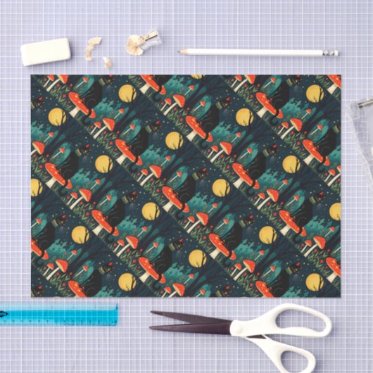 A Familiar Black Cat And Toadstools Halloween 2 Tissuepapier (Craft)