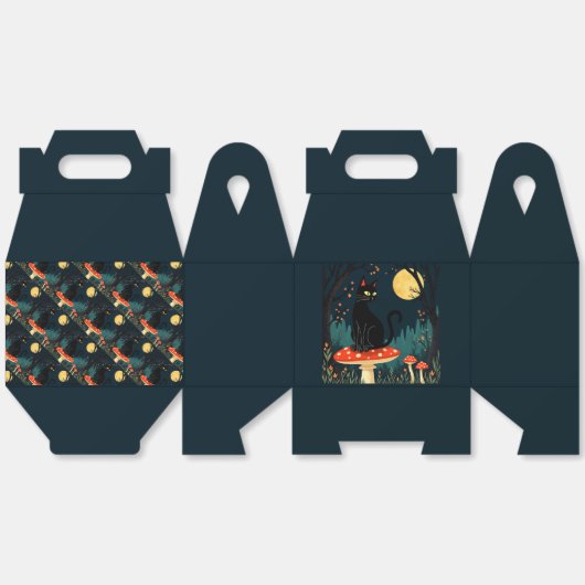 A Familiar Black Cat And Toadstools Halloween 3 Bedankdoosjes (Ongevouwen)