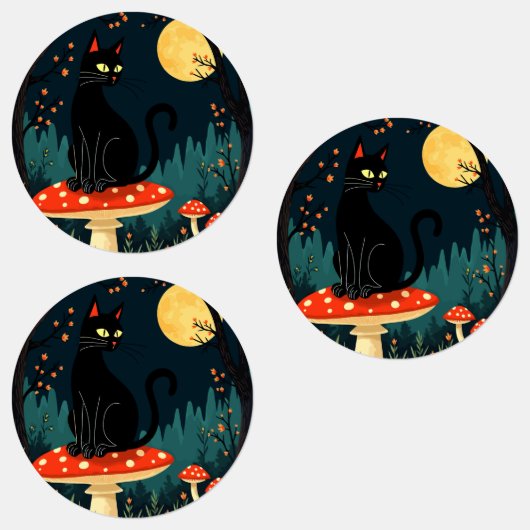 A Familiar Black Cat And Toadstools Halloween 3 Labels (Groep)