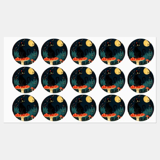 A Familiar Black Cat And Toadstools Halloween 3 Labels (Vel)