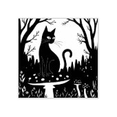A Familiar Black Cat And Toadstools Halloween 3 Rubberstempel (Afrduk)