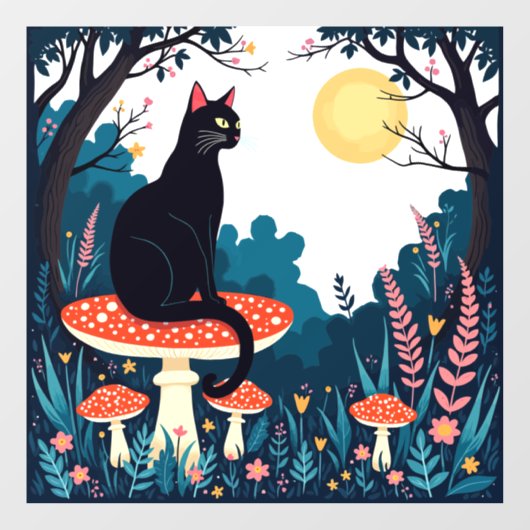 A Familiar Black Cat And Toadstools Halloween 4 Raamsticker (Vel)