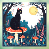 A Familiar Black Cat And Toadstools Halloween 4 Raamsticker (Vel 3)
