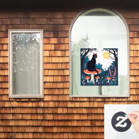 A Familiar Black Cat And Toadstools Halloween 4 Raamsticker (Huis Raam)
