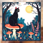 A Familiar Black Cat And Toadstools Halloween 4 Raamsticker (Vel 2)