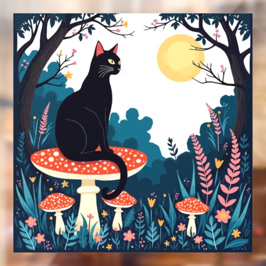 A Familiar Black Cat And Toadstools Halloween 4 Raamsticker (Vel 2)