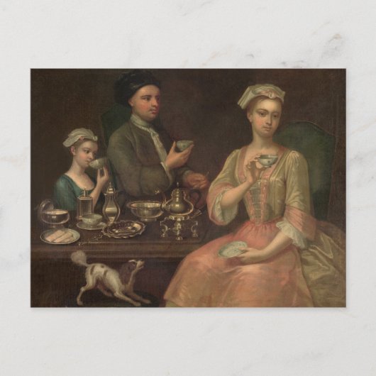 A Family of Three at Tea, c.1727 Briefkaart (Voorkant)