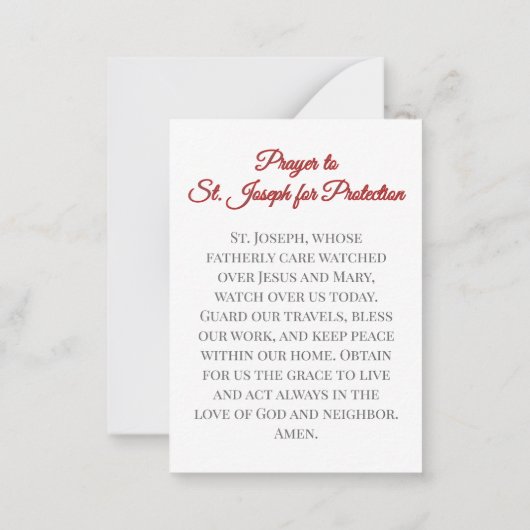 A Family Prayer to St. Joseph Prayer Card Notitiekaartje (Achterkant)
