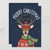 A festive Christmas card featuring a cute deer  Feestdagenkaart (Voorkant / Achterkant)