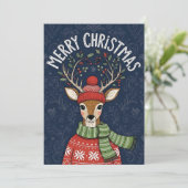 A festive Christmas card featuring a cute deer  Feestdagenkaart (Staand voorkant)