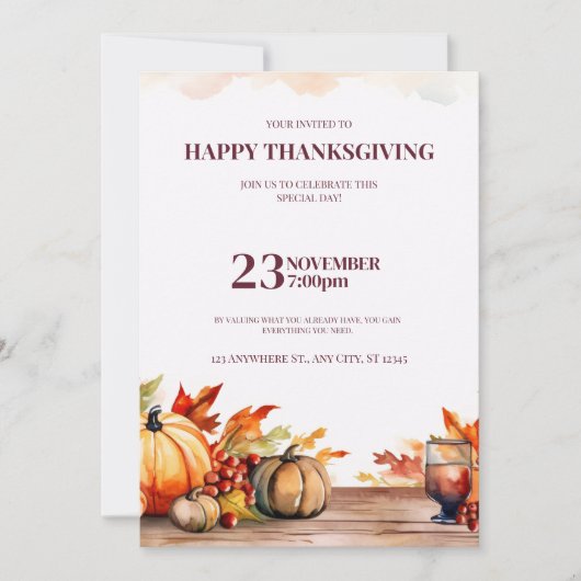 A FESTIVE THANKSGIVING INVITATION WITH A PUMPKIN  KAART (Voorkant)