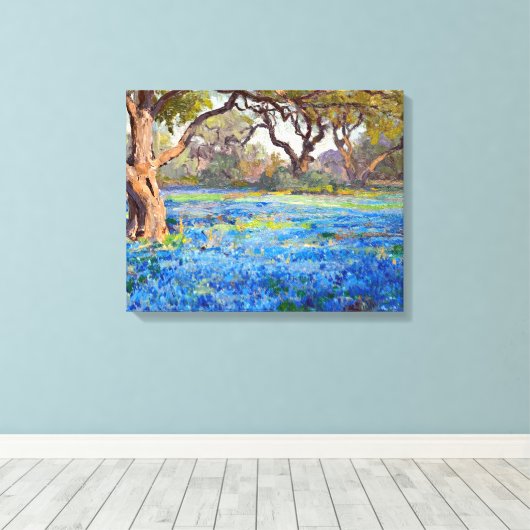 A Field of Bluebonnets at Alamo Heights 1919 Canvas Afdruk (Insitu (Houten vloer))