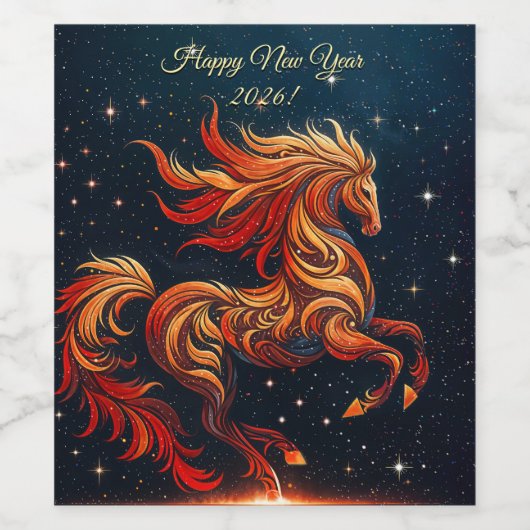 a fiery horse against a starry sky wijn etiket (Enkel label)