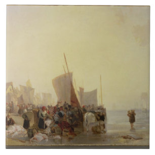 A Fishmarket Near Boulogne, c.1824 (olie op doek) Tegeltje