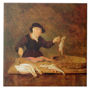 A Fishmonger, c.1667 (olie op het paneel) Tegeltje