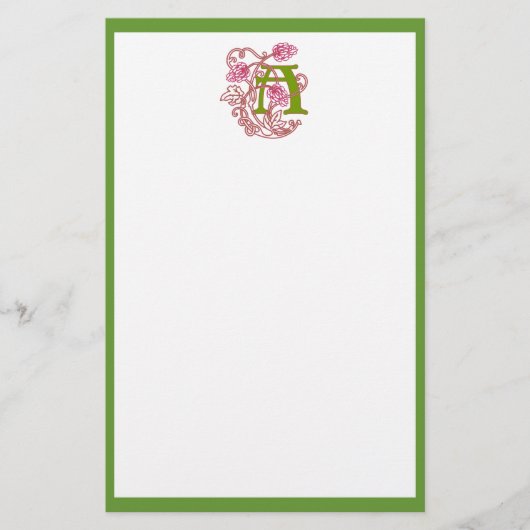"A" Floral Art Nouveau Monogram Briefpapier (Voorkant)
