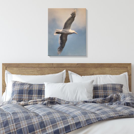 A flying seagull on Stretched Canvas Print (Insitu (Slaapkamer))