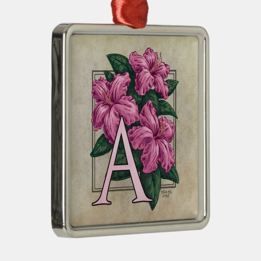 A for Azalea Flower Monogram Square Prem Ornament (Rechts)