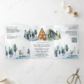 A-Frame Chalet Bergbos QR Code Trouwen Drieluik Uitnodiging (Binnen)