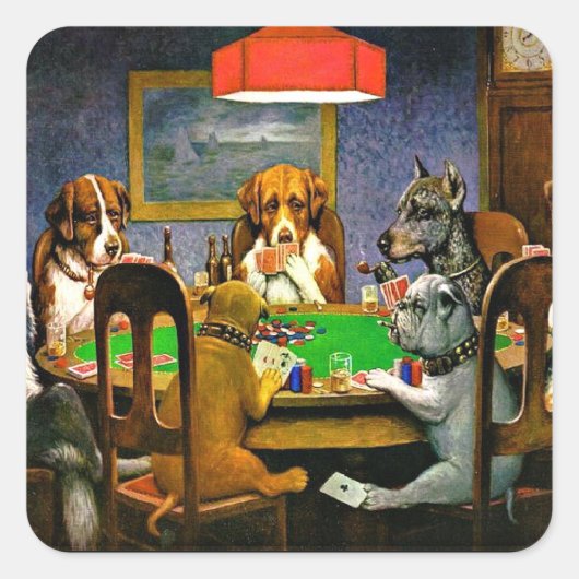 A Friend in Need, Dogs Playing Poker, Vierkante Sticker (Voorkant)