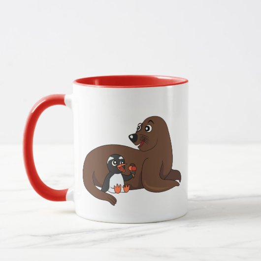 A friendly seal and a penguin cartoon mok (Links)