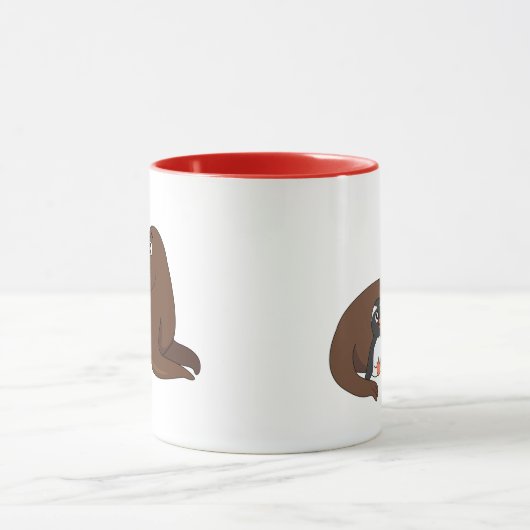 A friendly seal and a penguin cartoon mok (Midden)