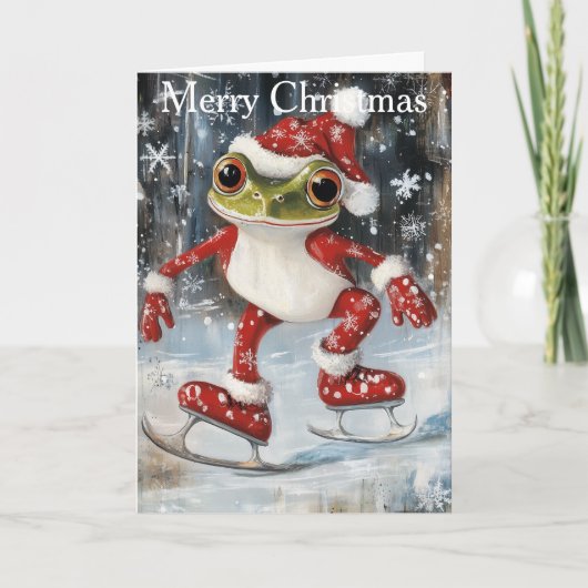 A Frog Ice Skating Feestdagen Kaart (Voorkant)