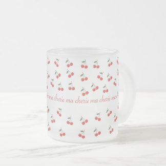 A frosted glass mug with cherry pattern matglas koffiemok