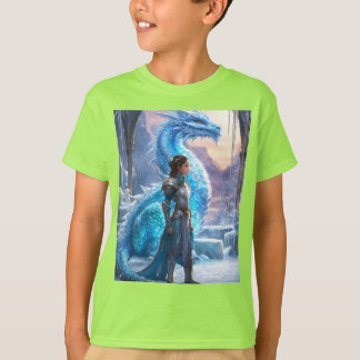 A Frozen Bond: De Zilveren Strijder en Haar Draak T-shirt
