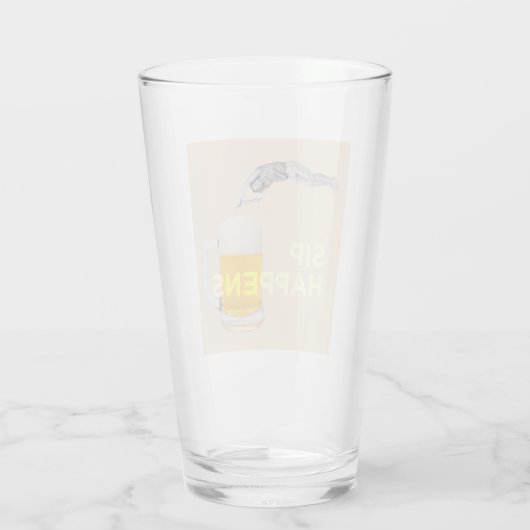 A fun and quirky “Sip Happens” pint glass Glas (Achterkant)