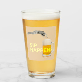 A fun and quirky “Sip Happens” pint glass Glas