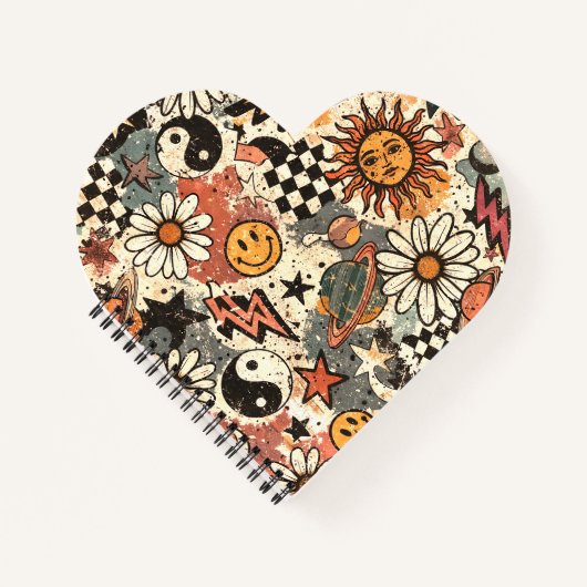 A fun retro 90s pattern featuring cheerful happy f notitieboek (Voorkant)