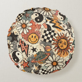 A fun retro 90s pattern featuring cheerful happy f rond kussen