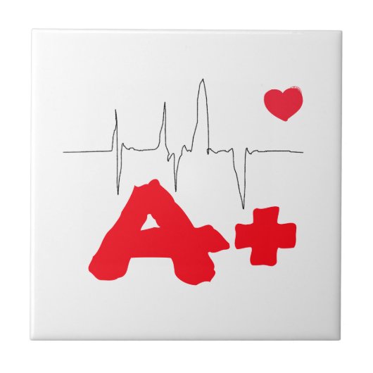 A+ Funky Blood Type Heart Rate Tegeltje (Voorkant)