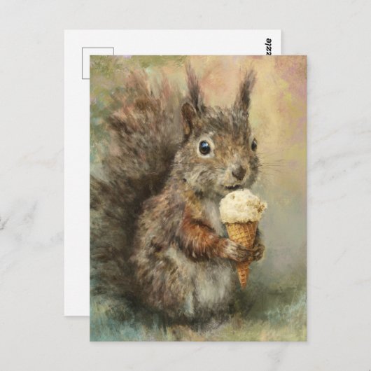 A funny adorable squirrel with icecream cone briefkaart (Voorkant / Achterkant)