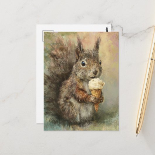 A funny adorable squirrel with icecream cone briefkaart (Voorkant / Achterkant in situ)