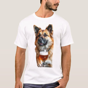 a German Shepherd drinking a beer T-shirt