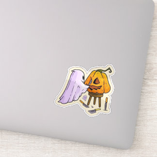 A Ghost carving a pumpkin  Sticker