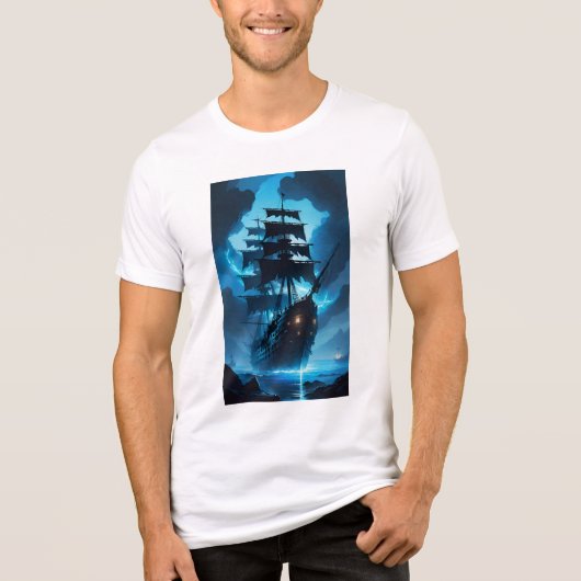a ghost ship, a pirate ship, a foggy ship, the Fly Tri-Blend Shirt (Voorkant)