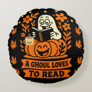 A Ghoul houdt van het lezen van boekenwurm Hallowe Rond Kussen