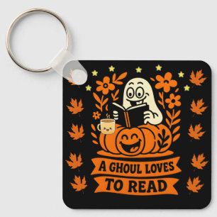 A Ghoul houdt van het lezen van boekenwurm Hallowe Sleutelhanger