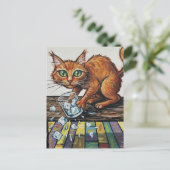 A ginger cat knocks over a glass of ice briefkaart (Staand voorkant)