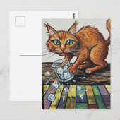 A ginger cat knocks over a glass of ice briefkaart (Voorkant / Achterkant)
