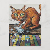 A ginger cat knocks over a glass of ice briefkaart (Voorkant)