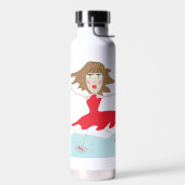 a girl in a red dress bottle happy jumpy waterfles (Links)